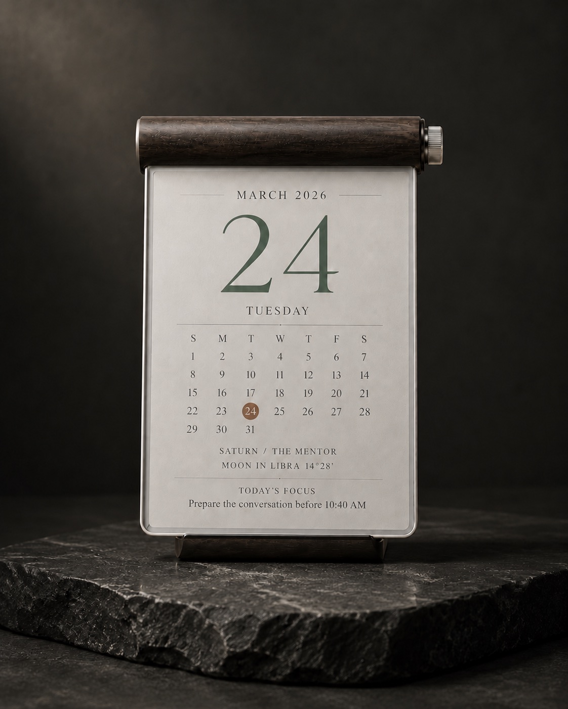 Lucky Calendar front view in a charcoal studio