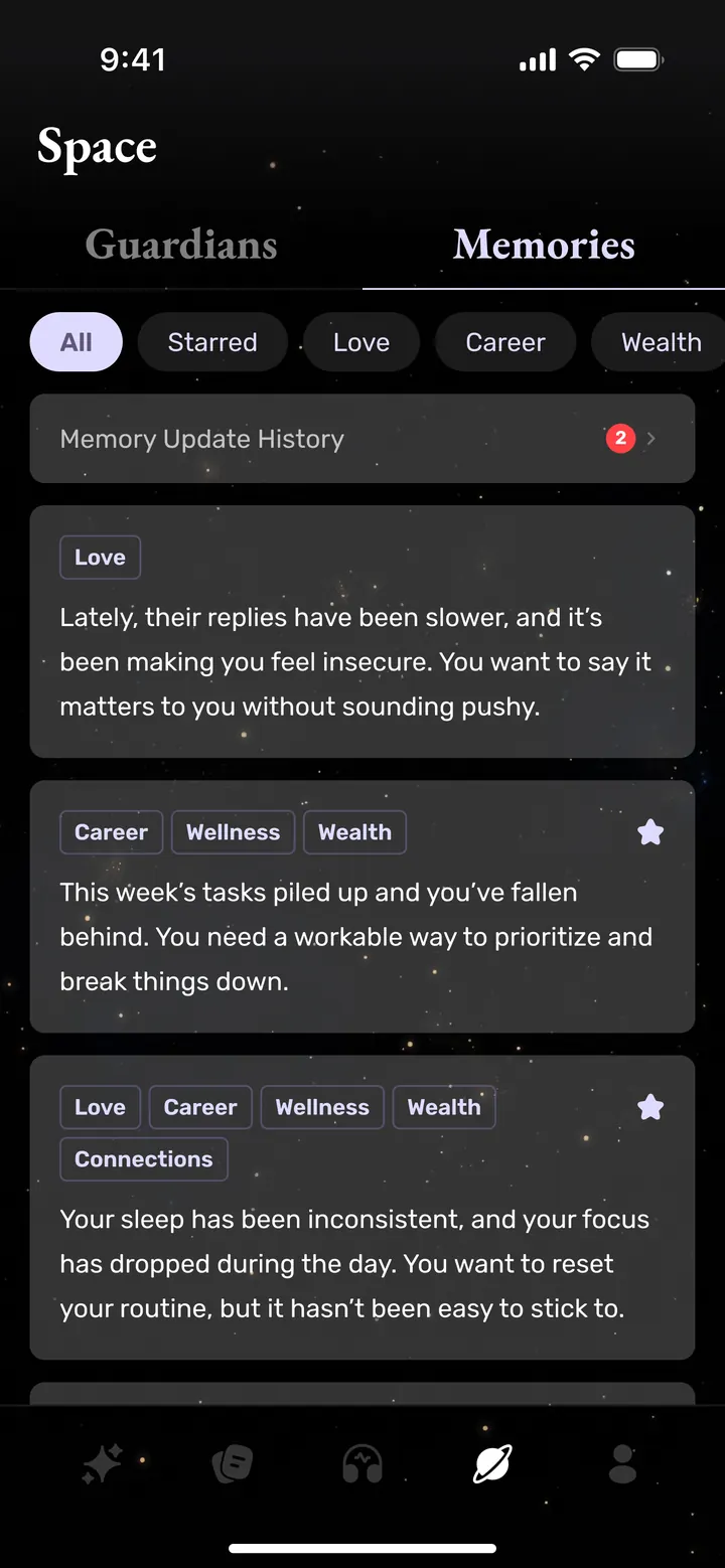 Memory — Starot app screen